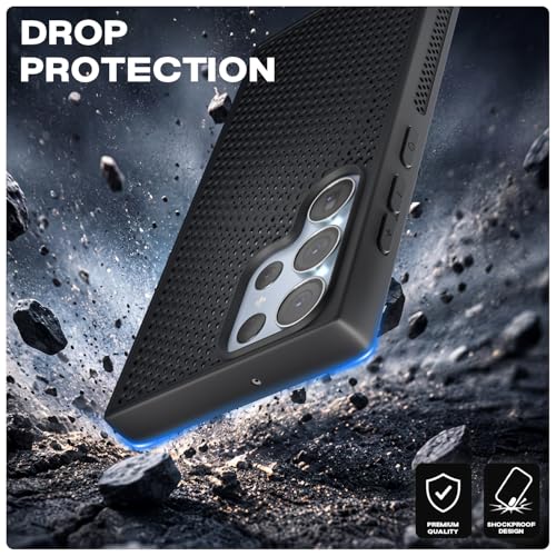 Image of Pikkme Back Cover for Samsung Galaxy S23 Ultra 5G | Honeycomb Cooling Design | Silicone Heat Dissipation | Mag-Safe Compatible | Shockproof Camera Protection Bumper Case (Black)