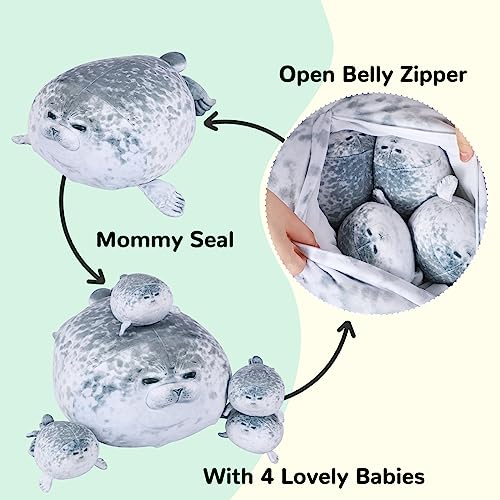 ETAOLINE Chubby Blob Seal Pillow Cute Seal Plush Toy Stuffed Animals with 4 Baby Plush, Style-d, L(20in) - Image 3