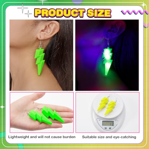 Kenning 3 Pairs 80s 90s Light up Earrings LED Neon Earrings for Women Retro for 80's Outfit Glow Party Accessories Gifts4