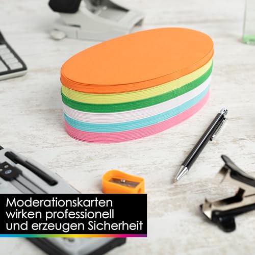 OfficeTree 250x Moderationskarten Oval 19 x 11 cm - Metaplankarten Oval 6 Farben - Moderationskarten Set Bunt - Lehrerbedarf für Präsentation und Vortrag