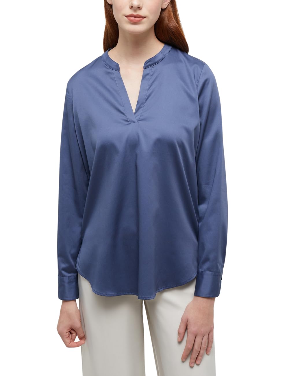 ETERNA Female Satin Shirt Bluse unifarben Loose FIT 44_D_1/1, 1/1, Indigo