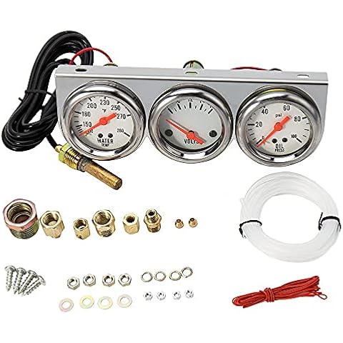 Protoiya Triple Gauge Kit,Oil Volt Water Gauge 3 in 1 Car Meter Auto Gauge Temp Gauge Temperature Oil Pressure Gauge Sensor Cover