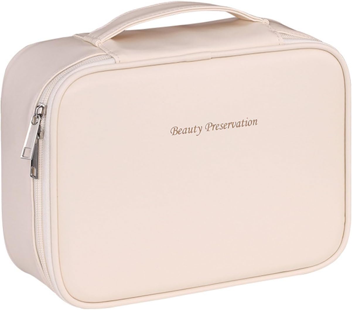 Pocmimut Makeup Bag,2 in 1 Large Cosmetic Bag with Brush Holder,Travel Toiletry Bag & Vanity Organizer for Women,Beige