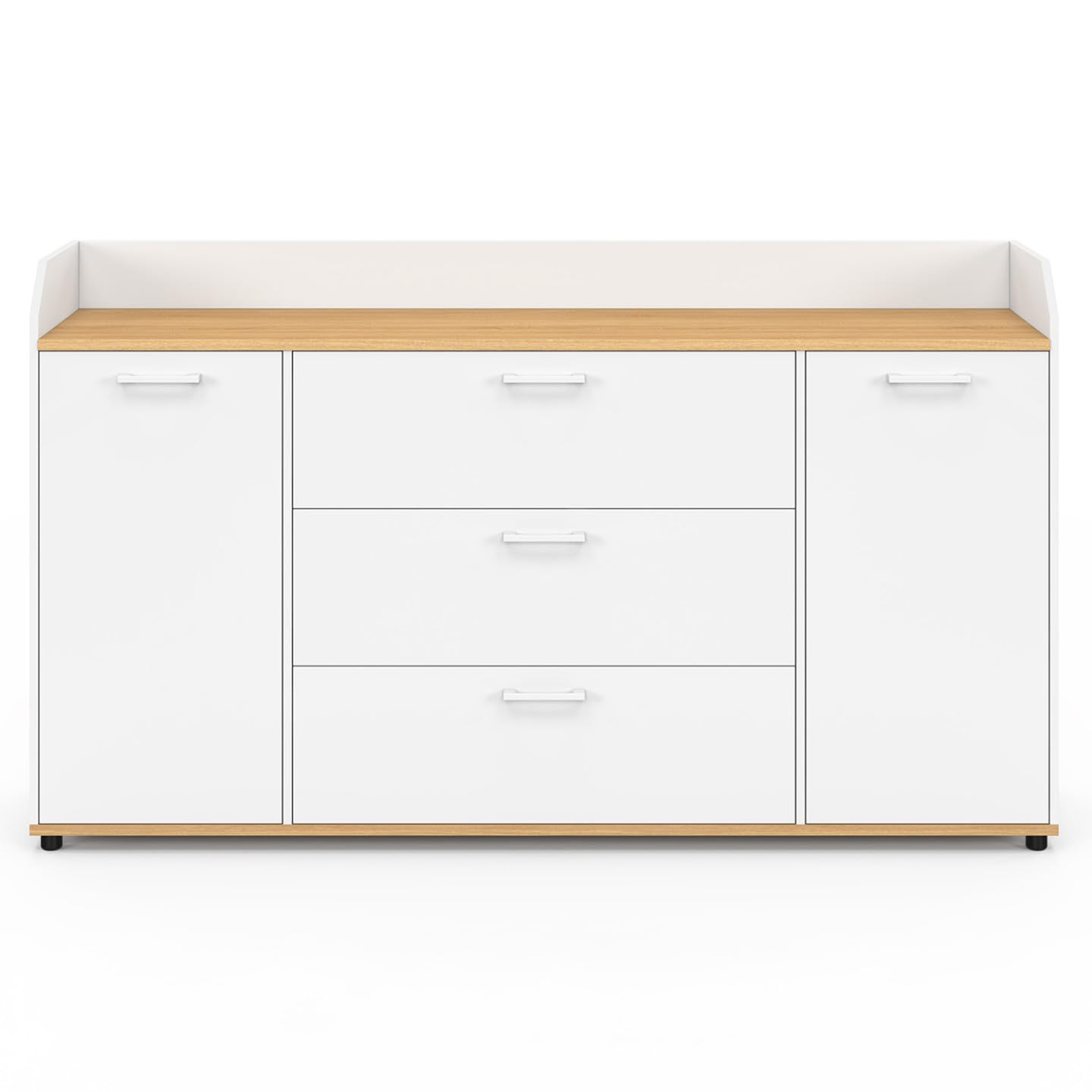 IDMarket - Buffet 140 cm JABA Blanc et Plateau Bois façon hêtre