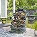 TOBYUL Outdoor/Indoor Water Fountain with LED Lights and Pump, 7-Tiers Cascading Rock Garden Fountains Waterfall, Freestanding Resin Fountain with Natural Stone Look for Patio, Garden, Porch (24