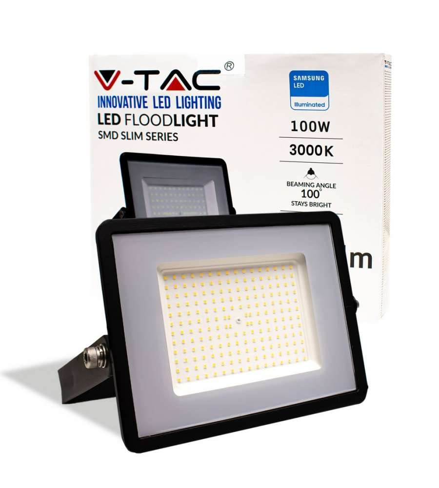 V-TAC LED-Scheinwerfer für den Außenbereich, Schwarz, IP65, Chip, Samsung, 100 W, Farbe des Lichts, warmweiß