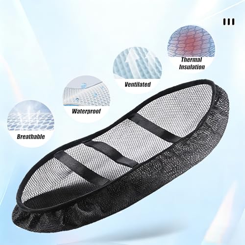 ZAHD Motorrad Wasserdichter Wabennetz Sitzkissenbezug Atmungsaktiver Motorrad Wärmedämmung Matte Stereo Sitz Abdeckung Sitzbezüge Atmungsaktive wasserdichte Mesh Sitzkissen Abdeckung (Schwarz)