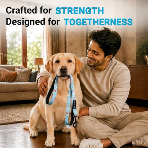 Image of Bowlers Dog Leash for Small, Medium & Large Dogs | Owl & Blue Design | Durable Nylon Pet Walking Lead | Strong Metal Hook | Comfortable Grip for Daily Walks & Training