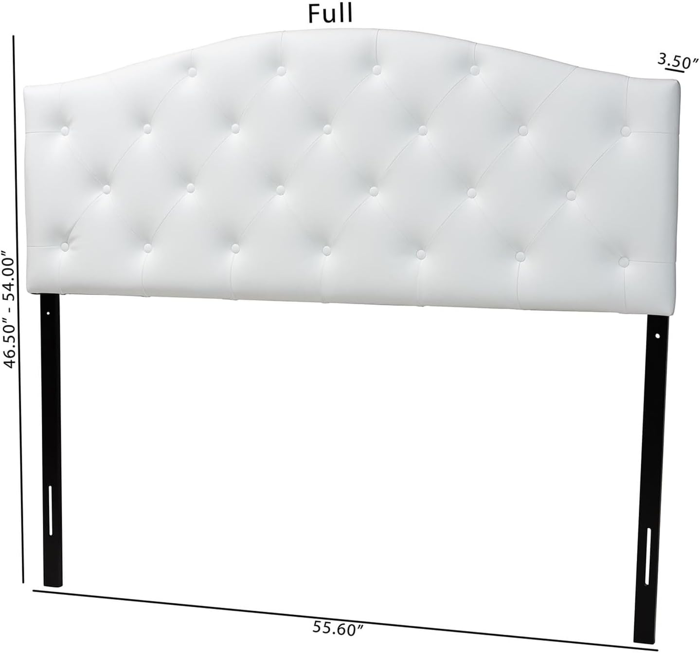 BOWERY HILL Modern Faux Leather Queen Panel Headboard, White Finish, Scalloped Design, Button-Tufted Upholstery, Adjustable Legs, Solid Wood Frame, Plush Bedroom Accent