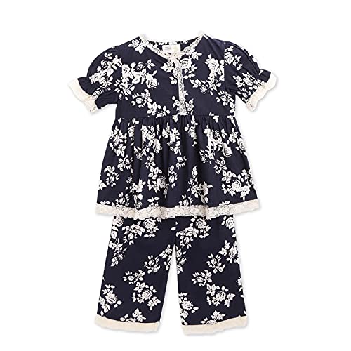 Image of Cherry Crumble California Kids Girl's Ups-a-Daisy Sleepwear Cotton Nightsuit (CTWS-GNSUIT-6206NBLU Navy Blue)