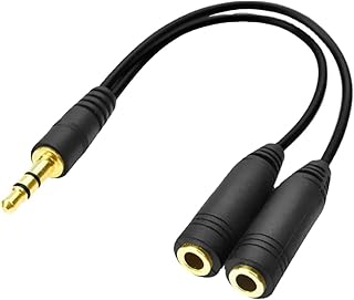 Parishop イヤホン分岐ケーブル イヤホンジャック 通話可能 二股 3.5mm分配ケーブル 30cm マイク機能付き 4極ミニプラグオス to 2x4極ステレオメス 金メッキ パソコン ヘッドホン スピーカ ダブレードなど対応 (1本)