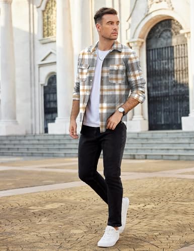 Image of COOFANDY Mens Flannel Shirts Long Sleeve Plaid Shirt Jacket Button Down Shirt with Pockets