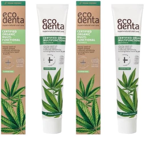 Pasta de dientes Ecodenta sin flúor Multifuncional 75ml Pasta de dientes certificada ecológica con Matcha Citrato de potasio Jugo de aloe vera Aceite esencial de menta (Paquete de 2)