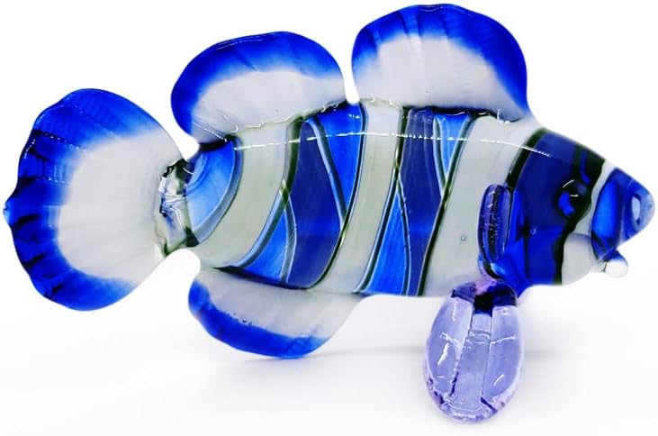Miniatura 4 de WitnyStore Figura de pez payaso azul y blanco de 3 pulgadas, miniatura soplado a mano, animales de cristal soplado a mano, colorido pez payaso, pez