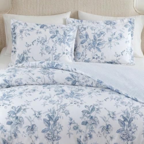 Image of Martha Stewart - Twin Comforter Set, 100% Silky Smooth Cotton Sateen Floral Bedding for Year Round Comfort, 2 Piece Bed Set with Matching Pillowcase (Songbird Blue)