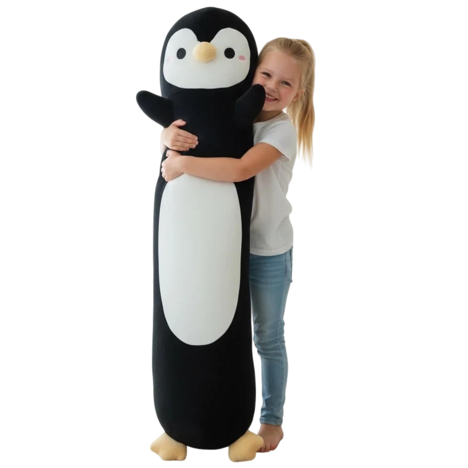 Pinguin - Cuscino lungo in peluche, 110 cm, morbido peluche per bambini e adulti, simpatico pinguino come regalo, cuscino per dormire (nero)