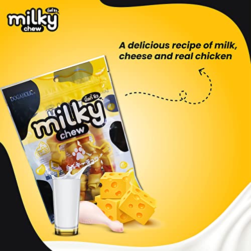 Image of Dogaholic Milky Chew Cheese & Chicken Bone Dog Treats, Protein Rich Milky Snacks for Dogs of All Breeds and Ages, Helps Muscle Development, Pack of 2,All Life Stages