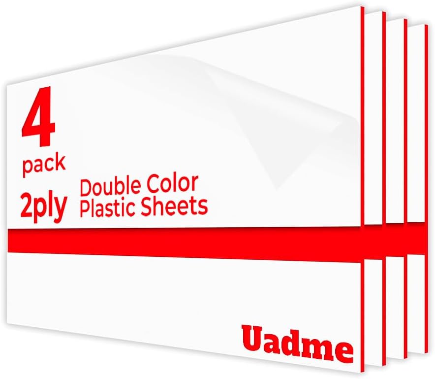 Blank Laser Engraving Materials, 12 x 8 inch White Panel Red Core ABS Double Color Plastic Sheets 4Pcs, Customized Personalized Painting, Interior Signs, Badges, DIY Carving