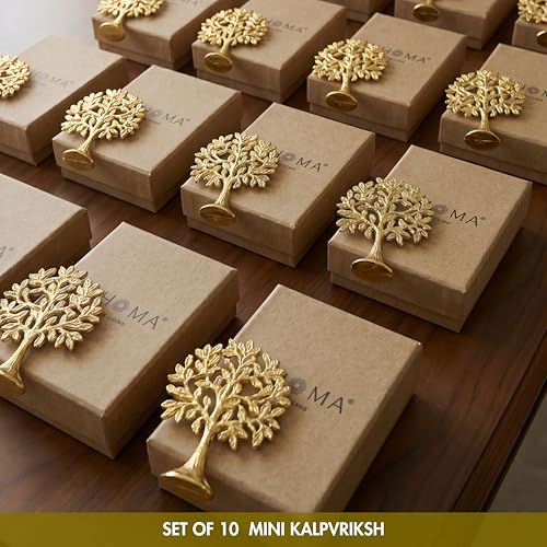 Image of BEHOMA 100% Pure Brass Kalpvriksh Tree with - Set of 10, 8.5 cm | Vastu Brass Tree of Life figurine showpiece - as a collectible display accent (Set of 10, 8.5 cm)