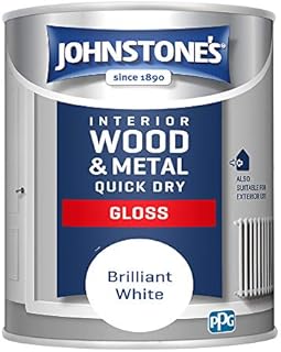 Johnstone's - Quick Dry Gloss - Brilliant White - Gloss Finish - Water Based - Interior Wood & Metal - Radiator Paint - Low Odour - Dry in 1-2 Hours - 13m2 Coverage per Litre - 1.25 L