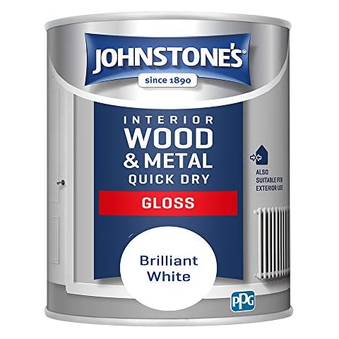 Johnstone's - Quick Dry Gloss - Brilliant White - Gloss Finish - Water Based - Interior Wood & Metal - Radiator Paint - Low Odour - Dry in 1-2 Hours - 13m2 Coverage per Litre - 1.25 L Cover