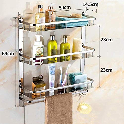 Estante organizador de baño – Almacenamiento de pared de 3 niveles para artículos de tocador con estantes de vidrio y toallero de acero inoxidable
