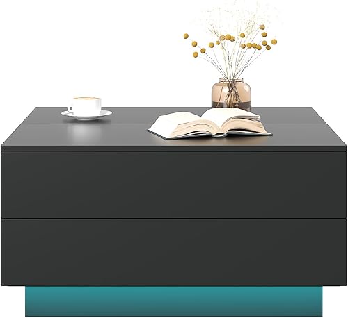 Miniatura 9 de Mesas de centro cuadradas con almacenamientos, moderna mesa de centro negra para sala de estar, mesas de centro de tapa abatible y 2 cajones