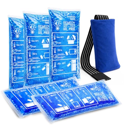 Boston Tech Bolsas de gel frío y caliente premium con funda reutilizable multiposición. Terapia frío-calor ideal para lesiones, recuperación muscular, fisioterapia y uso doméstico (Pack de 5)