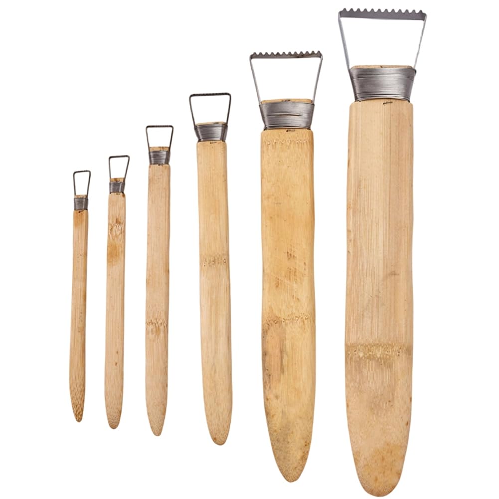 Jnchdghwa As Shown Clay Sculpting Tools 6Pcs Pottery Tools Set Featuring Bamboo Handle And Toothed Metal Scraper