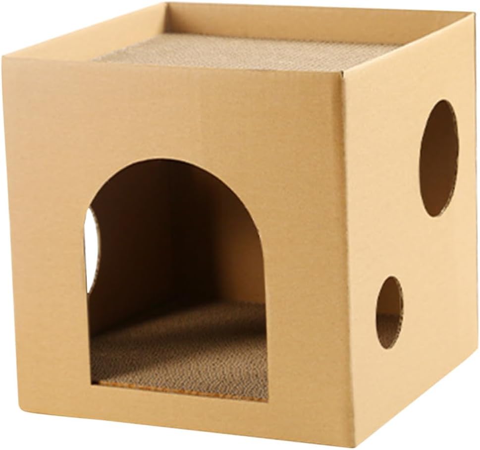 BESPORTBLE 2pcs Cardboard Cat House and Scratcher Cozy Cat Scratch Toy for Multifunctional Kitten Scratching Board Strong Stability Comfortable Design for Play and Rest