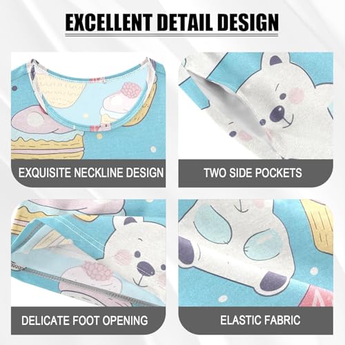 ALAZA Cartoon Bear Cupcake Strawberry Pajamas Short Sleeve 2 Piece Sleepwear Top and Bottom Pajama Set Unisex4