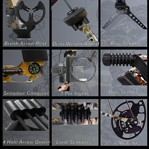 CENWTY Archery Compound Bow Set 20-70 LBS, Draw Length 24\"-30\", up to IBO 320 fps, Hunting Compound Bow with All Accessories for Archery Hunting Target Shooting Practice LRT (Camo Left-Handed)