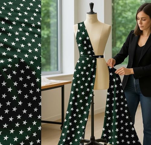 Image of Soimoi Green Cotton Poplin Fabric Stars Star Print Fabric by Meter 58 Inch Wide