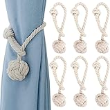 WUWEOT 6er Set Vorhang Raffhalter aus Baumwollseil Natürlich Vorhang Zugband mit Ball Gardinenhalter Vorhanghalter Raffhalter Gardine Holdback Tiebacks Handstricken Vorhang Clips Gardinen Deko Beige
