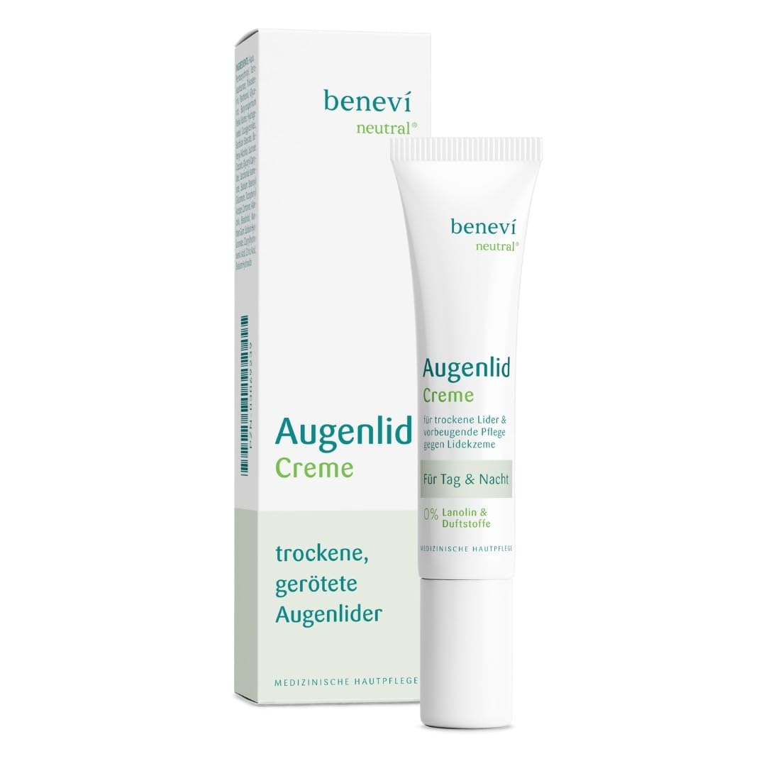 benevi Augenlid-Creme 3 x 15ml für trockene, empfindliche Augenlider. Kein Fettfilm. Auch als tägliche Augenlidpflege bei zu Lidekzemen, Neurodermitis oder Rosacea neigender Haut.