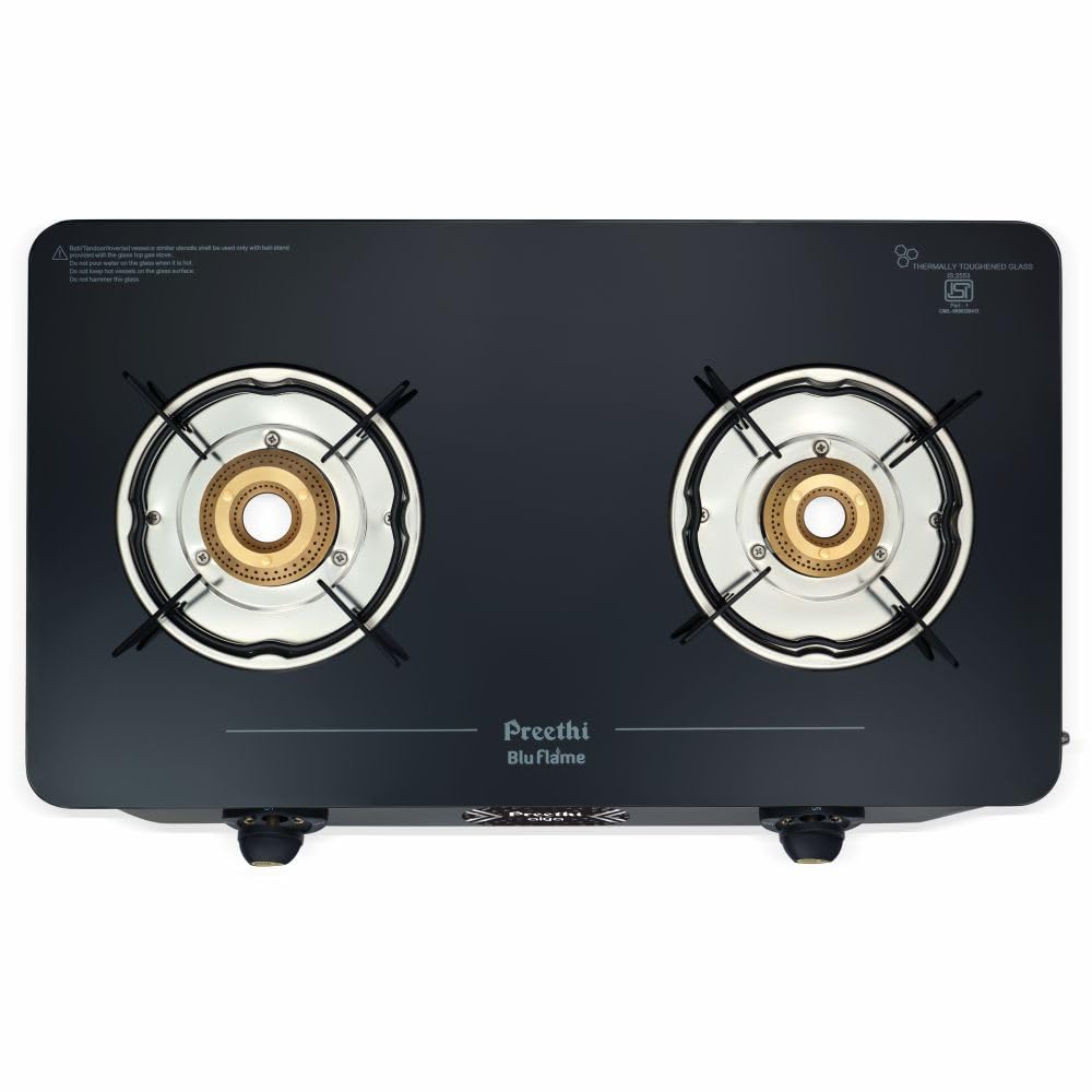 Preethi Alya Glass Top 2 Burner Gas Stove, Manual Ignition, Black with Bati Stand (B08N6DMG3N) Amazon Price History, Amazon Price Tracker