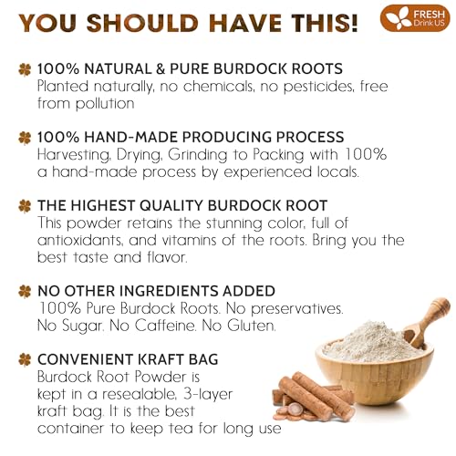 Image of FreshDrinkUS, Premium 2oz Burdock Root Powder, 100% Natural & Pure from Burdock Root, No Additives, No Caffeine, Vegan