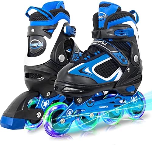 MammyGol Adjustable Inline Skates for Boys with Light up Wheels,Flashing Beginner Toddler Boys Roller Skate Blades for Girls 10-13US