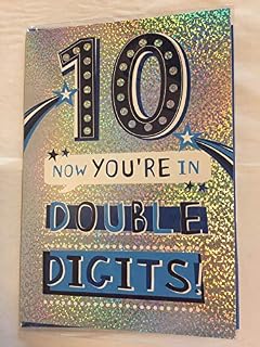 Boys Male Age 10 10th Ten Tenth 10 Now You're in Double Digits! Birthday Card Silver/Blue Words Foil Detail(PRELUDE35063-2)