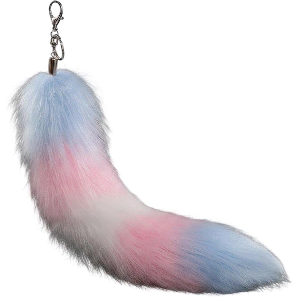 Casiler Fluffy Rainbow Tail Keychain, Unisex Furry Pendant Charm for Gay Pride Backpack Handbag Daily Hanging Decor