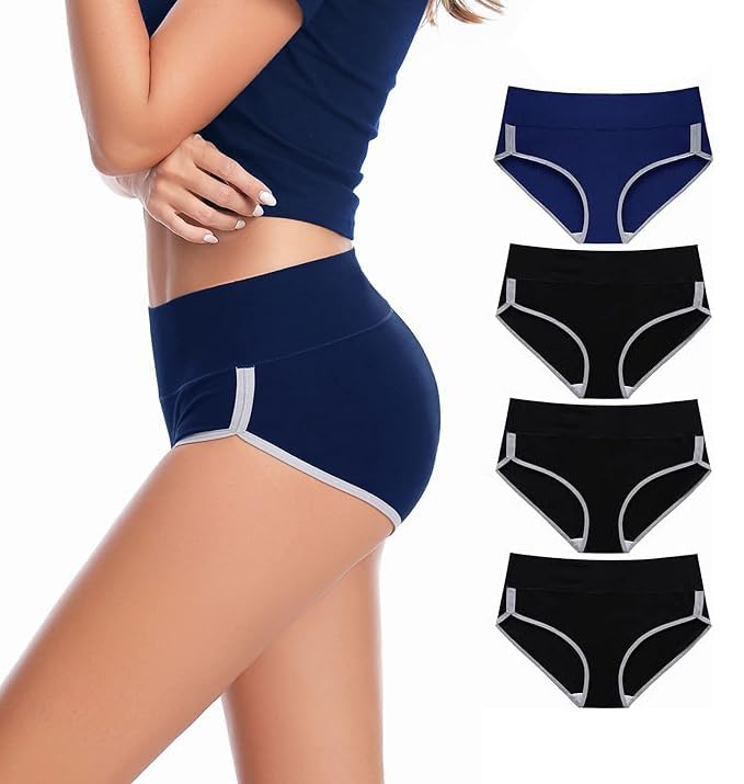 Image of DIVING DEEP Womens Breathable 100% Hipser Regular & Plus Size Underwear | Cotton Brief | High Waist Full Coverage Tummy Controller | High Rise Underpants Womens Panties - (Pack of 4)