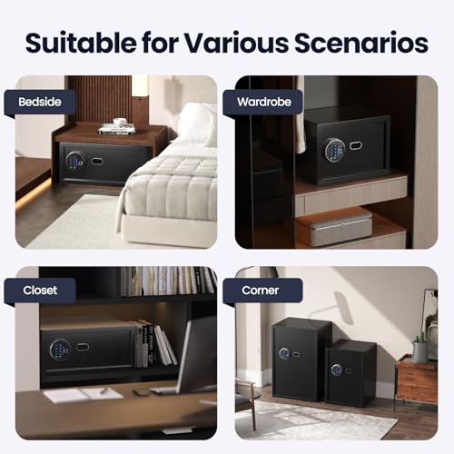 Grimtron Biometrischer Fingerabdruck-Tresor – 22L Sicherheitsbox mit LED-Beleuchtung, leisem Modus, beleuchtetem Tastenfeld, rostfrei & diebstahlsicher