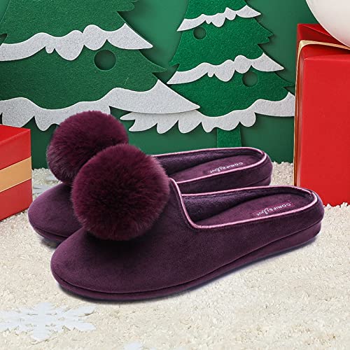 Corifei House Slippers For Women With Cute Pom Pom Fuzzy Slip On Indoor Ballerina Slides Rubber Sole #TOP5