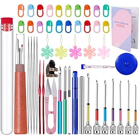 49 Pcs Needle Punch Tool Kit, Cross Stitch Set with Manual 10 Sizes Magic Embroidery Pen, Adjustable Ultra Punch Pen with Handle, Threader, Knitting Markers for Embroidery DIY Crochet Knitting Cover