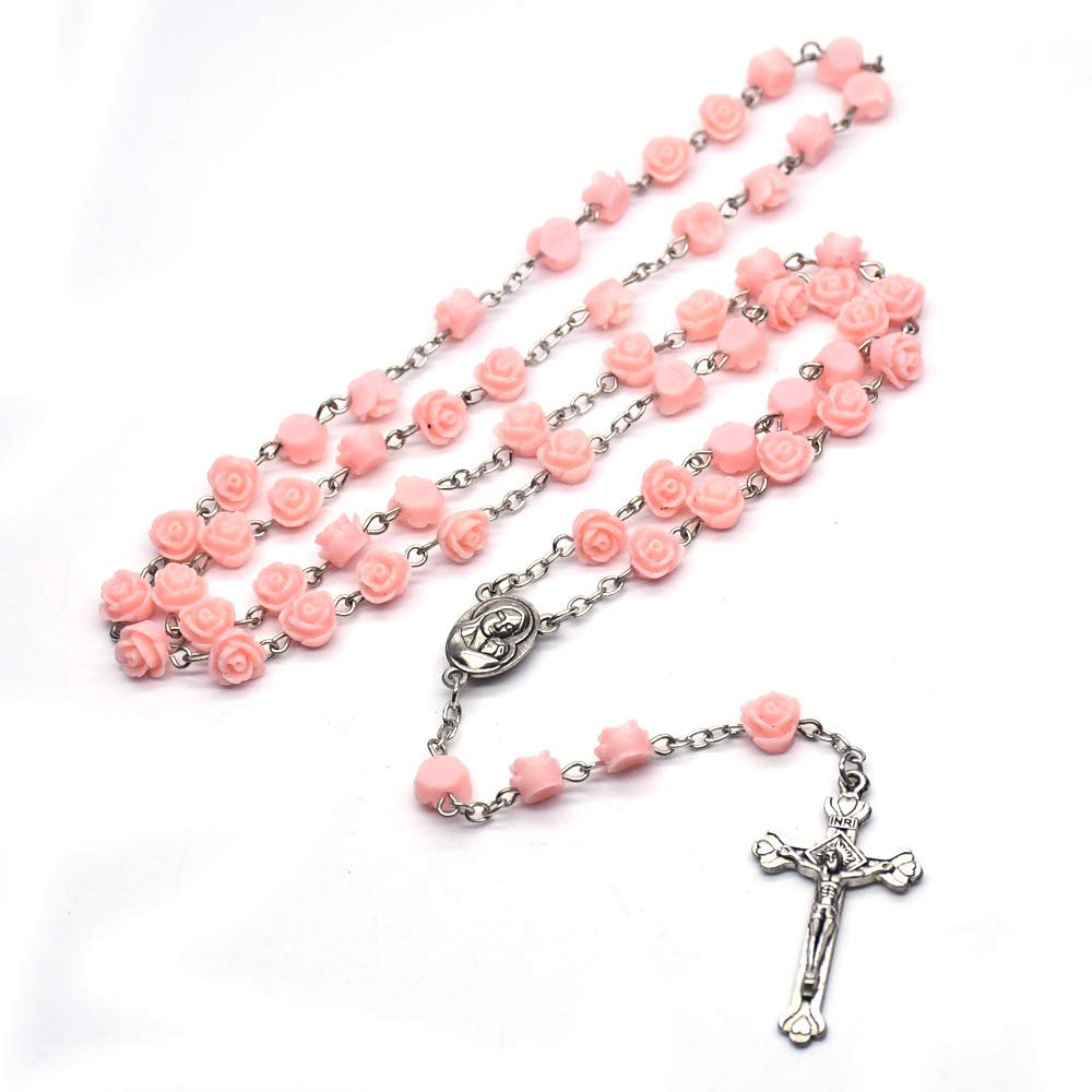 HertosPink Rosary Beads Soil from Holy Lands Necklace Catholic Christian Prayer Beads Terra Jerusalem