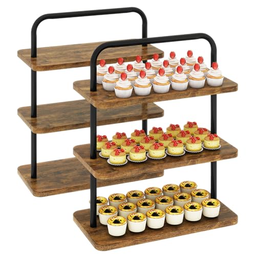IBUYKE Cake Stand,Wood 3 Tier Cupcake-Stand Tower,Set of 2,Cupcake Stand for 50 Cupcakes,Cupcake Display Stand for Party Christmas