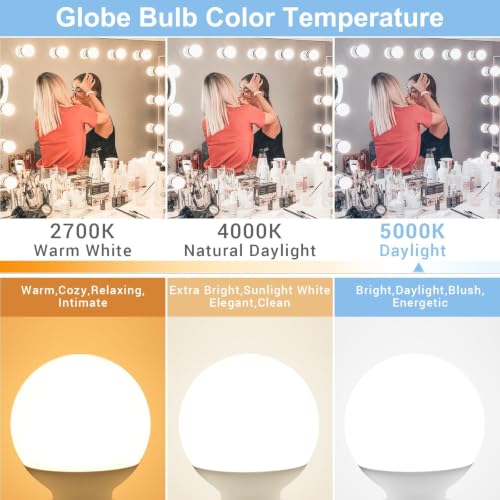 Image of Vanity Light Bulb 5000K Daylight 8 Pack G25 LED Globe Light Bulb for Bathroom Vanity Mirror Decorative,E26 Medium Base, 5W 60W Incandescent Equivalent,500LM,Non-dimmable