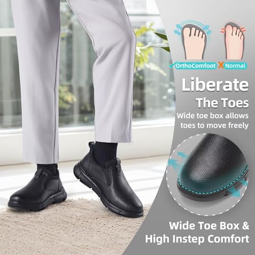Men's Orthopedic Wide Leather Dress Shoes: Arch Support Plantar Fasciitis Orthotic Casual House Slip On Loafers, Comfortable High Arch Work Business Walking Oxford for Foot Heel Pain Relief3