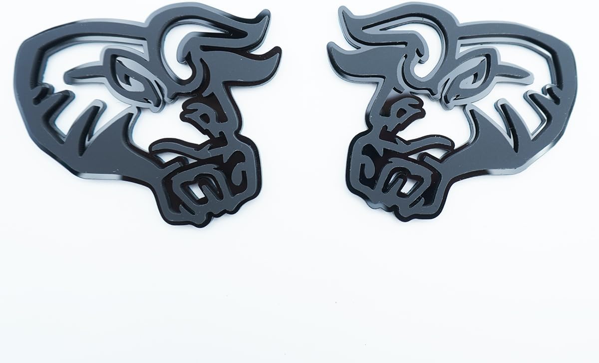 2Pc Angry Bull Badge 3D Emblem Custom Sticker Nameplate Replacement for Universal Car Body Motorcycle SUV Door Window Decoration (Black)