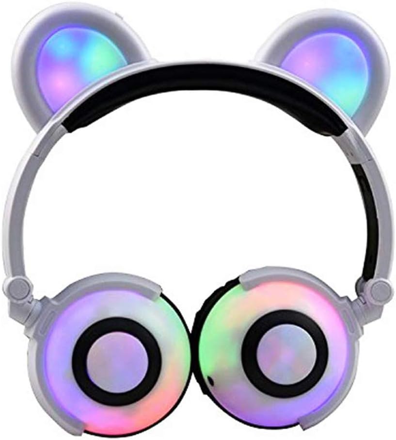 Winnes Bear Ear Bluetooth Headphones,Cat Ear Headphones Foldable Gaming Headsets Earphone with LED Flash Light for iOS Android Mobile Phone Tablet (White)